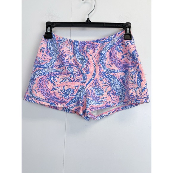 Lilly Pulitzer YXL 12-14 Kids Shorts Pink/Blue Maybe‎ Alligator Elastic Waist - Picture 1 of 4